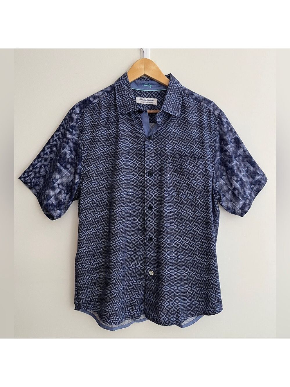 TOMMY BAHAMA The Coconut Point Short Sleeve Camp Shirt Geometric Ocean Deep NWT